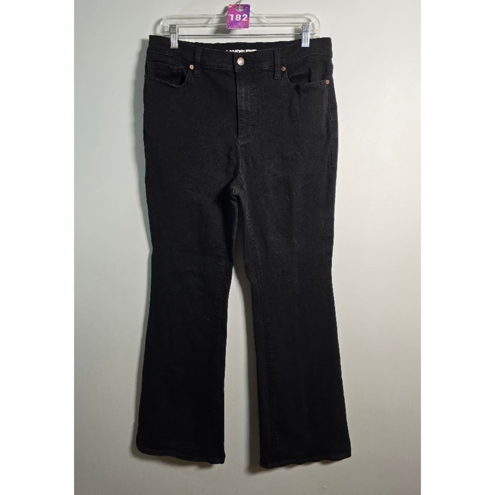 Lands End Womens Jeans Black Solid Mid Rise Bootcut Flare Stretch Denim Size 14